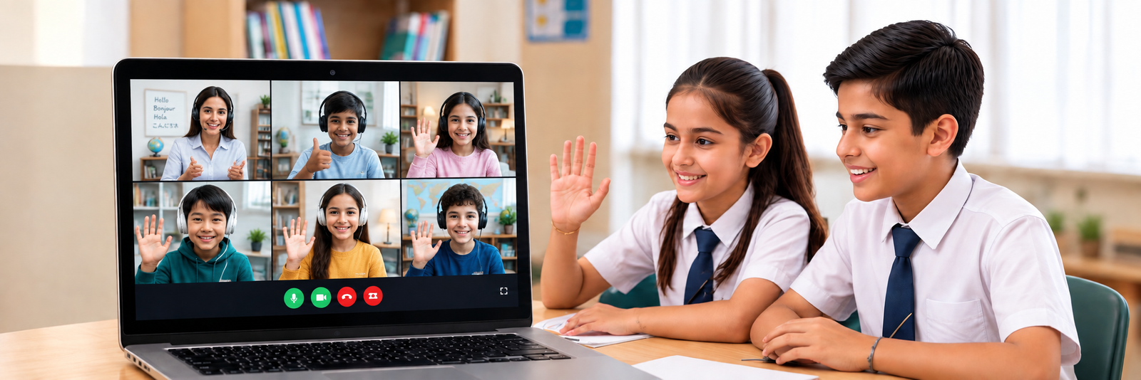 Students learning languages online